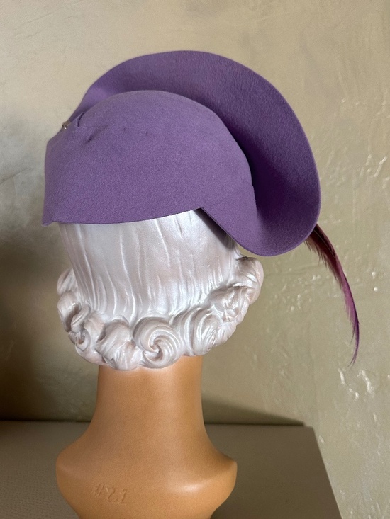 RADIANT 1940\'s PURPLE FELT HAT + UPTURNED BRIM  + MATCHING LONG FEATHER & QUILL main image 9